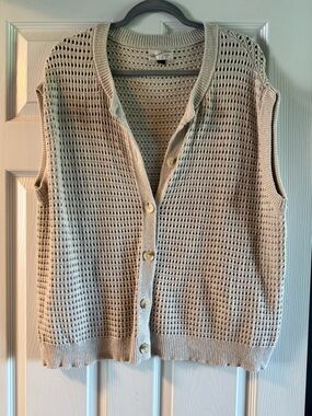 Universal Thread Open Knit Sleeveless Button-Front Sweater Vest in Beige